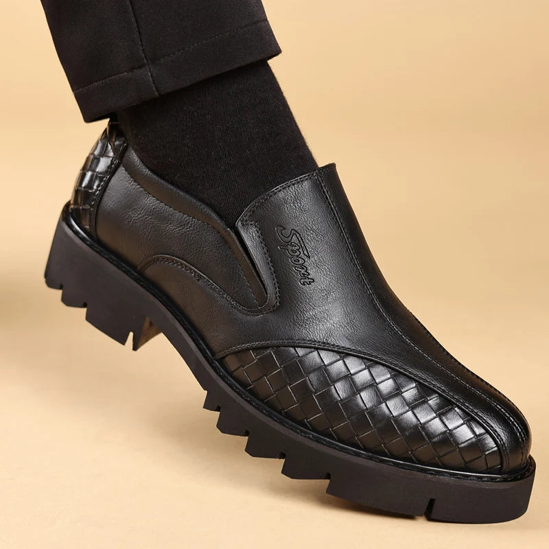 Black Solid Woven Slip-On Loafers