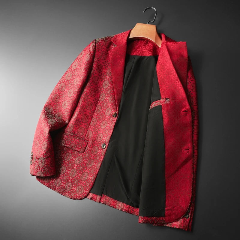 Geometric Pattern Polyester Men's Blazer