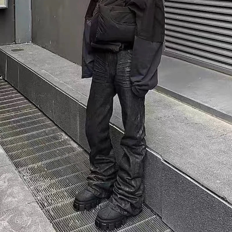 Greyish Black Brushed Flare Jeans