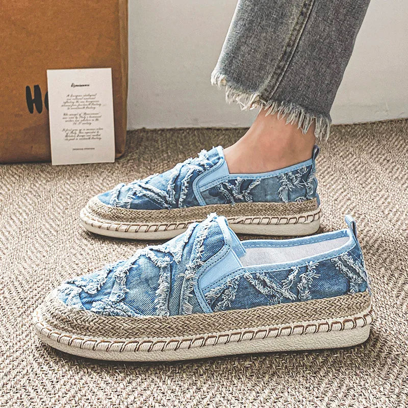 Ripped Canvas Breathable Slip-On Loafers