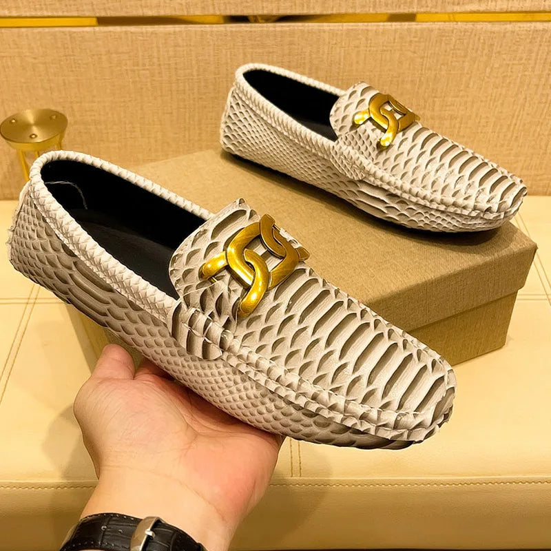 Croc-Skin Metal Appliques Flats Loafers