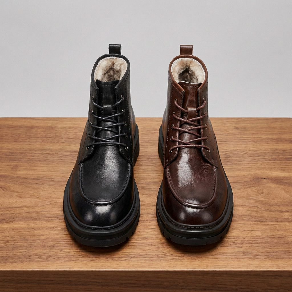 Winter Genuine Leather Lace Up Thick Boots