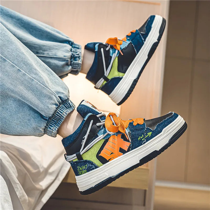 High Top Platform Patchwork Sneakers