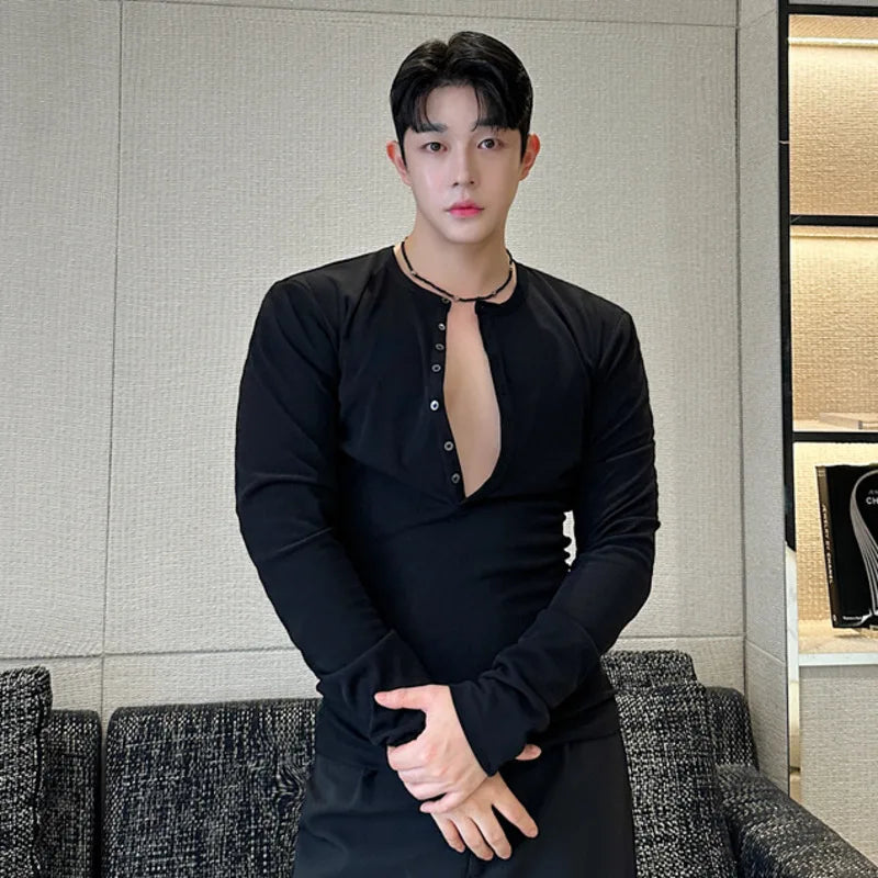 Slim-Fit Buttoned Long Sleeve T-Shirt