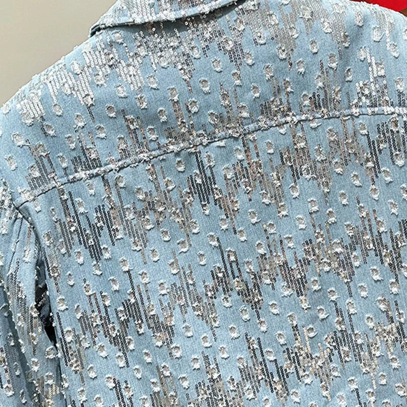 Metal Chain Decoration Denim Jacket