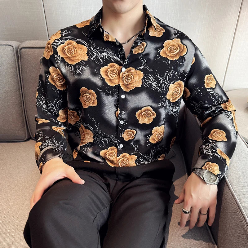 Floral Roses Pattern Long Sleeve Shirt