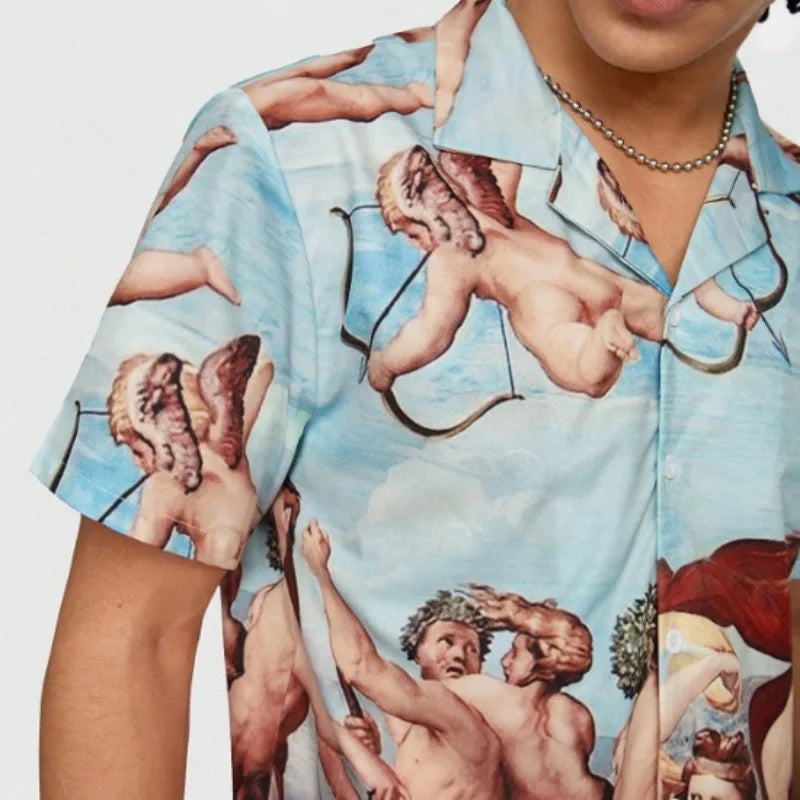 Vintage Loose Printed Short Sleeve Shirt