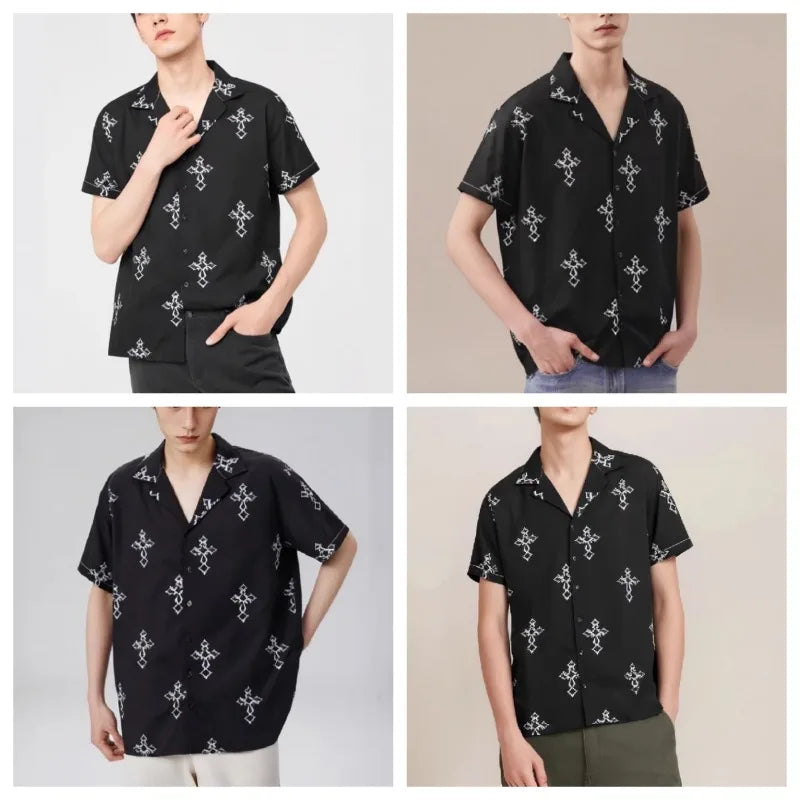 Black Cross Printed Pattern Shirt