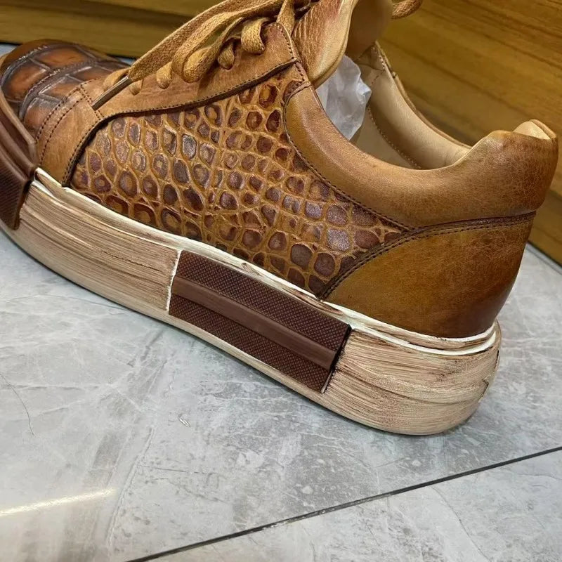 Luxury Croco Texture Lace-Up Sneakers