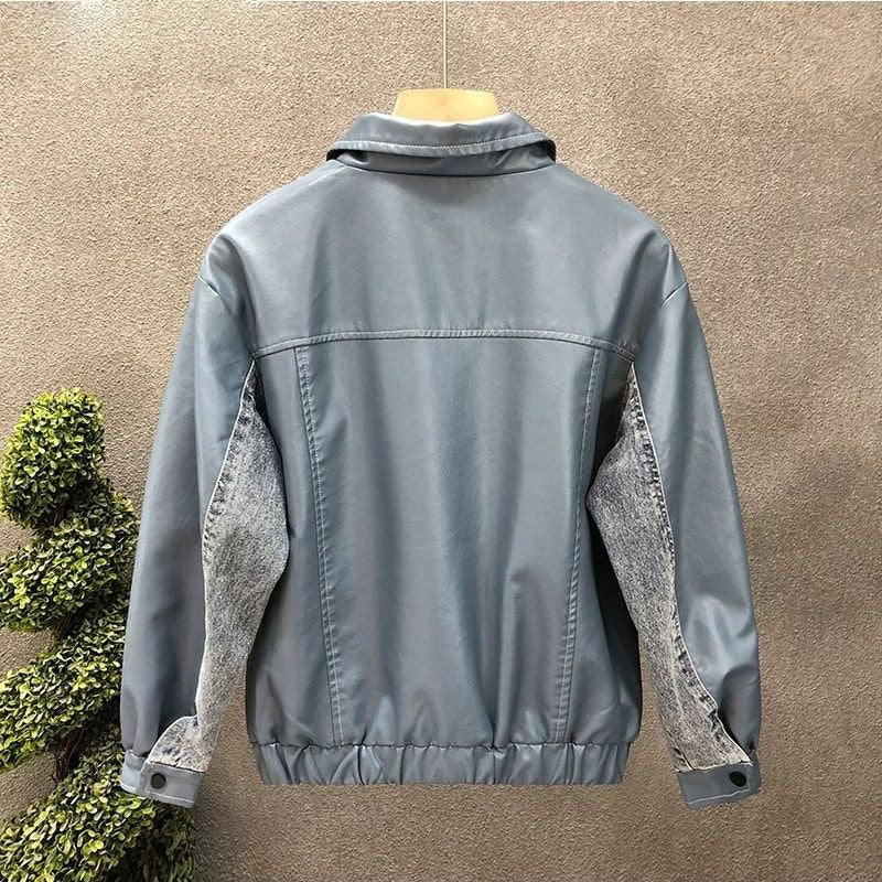 Denim Patchwork Zipper Jacket
