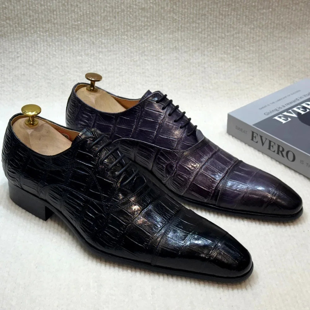 Croc Embossed Leather Oxford Shoes