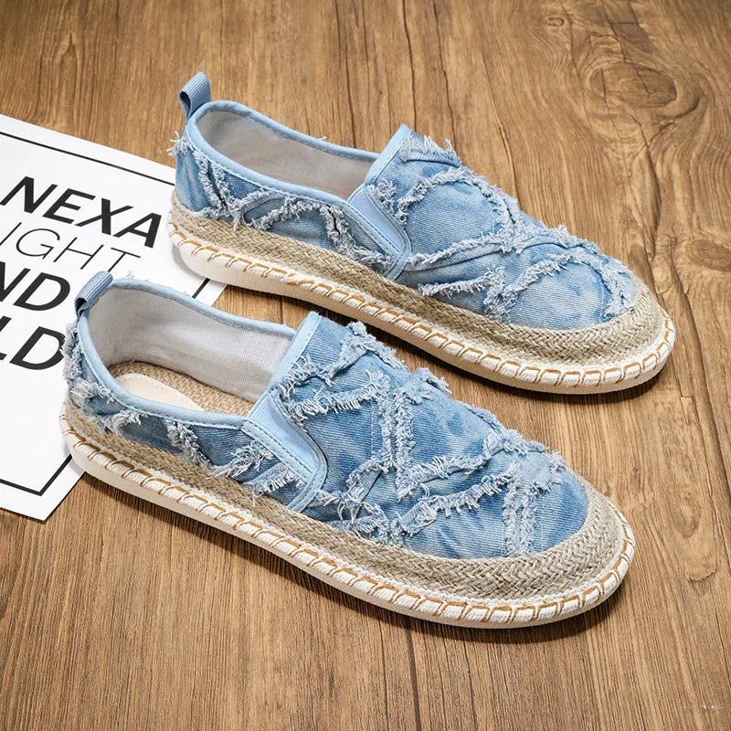 Ripped Canvas Breathable Slip-On Loafers