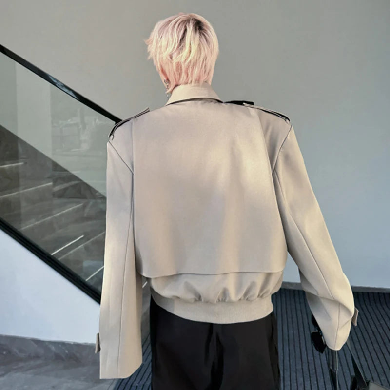 Double Placket Solid Color Loose Jacket