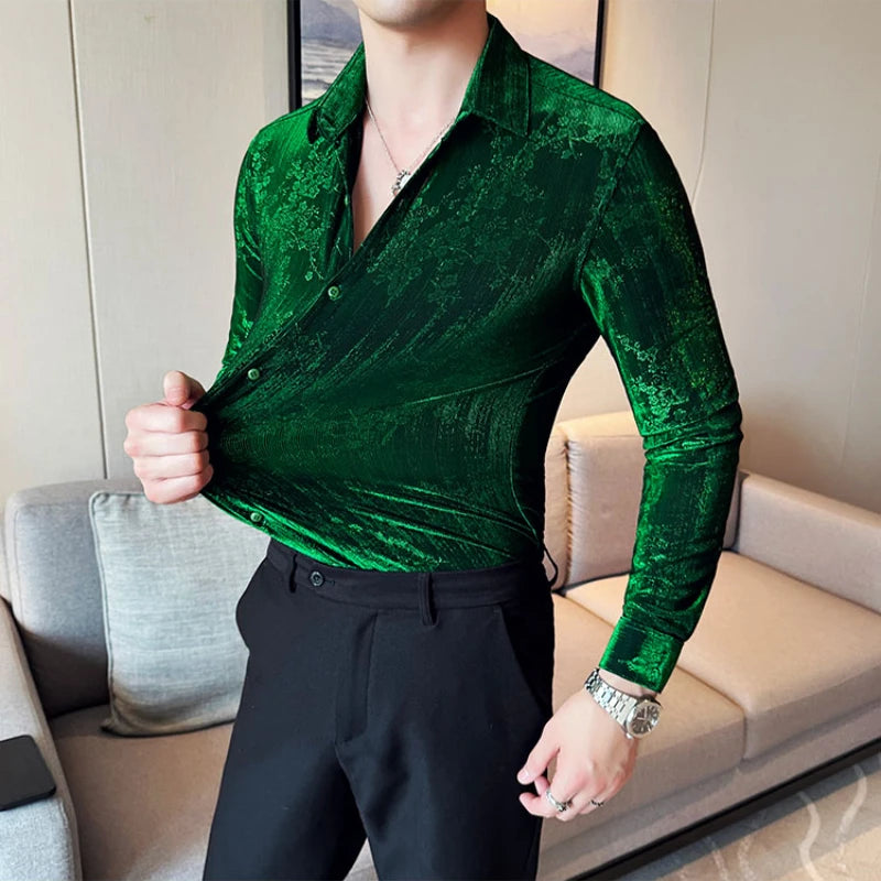 Luxury Retro Velvet Jacquard Shirt
