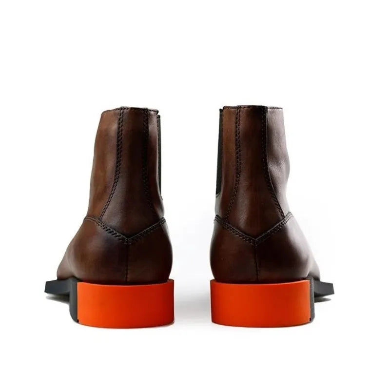 Square Toe Vintage Cowskin Genuine Leather Boots