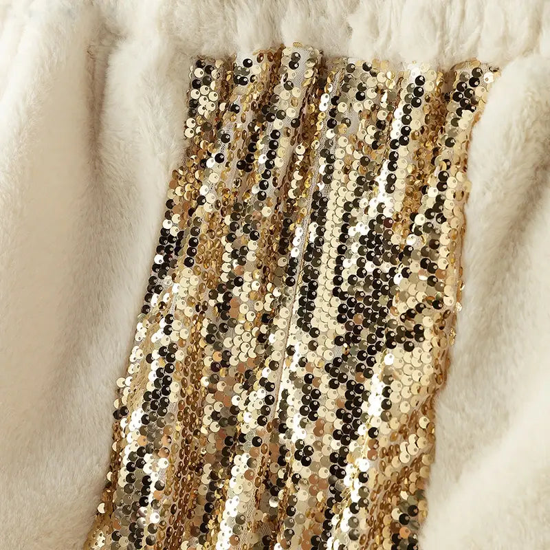 Sparkling Sequin Splicing Plush Pants