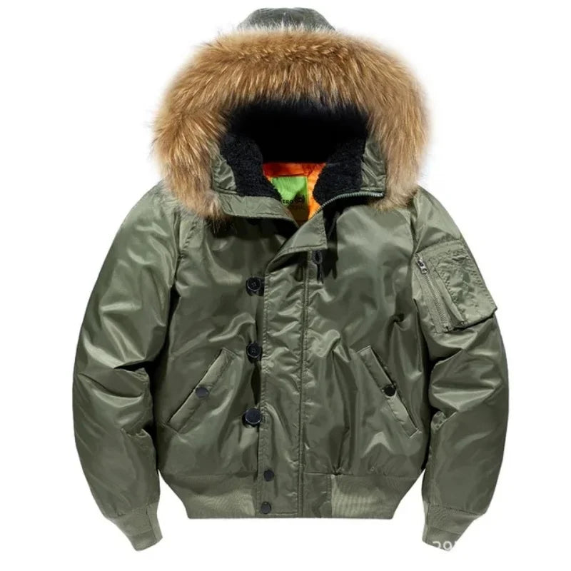 Padded Fur Hooded Bomber Jacket