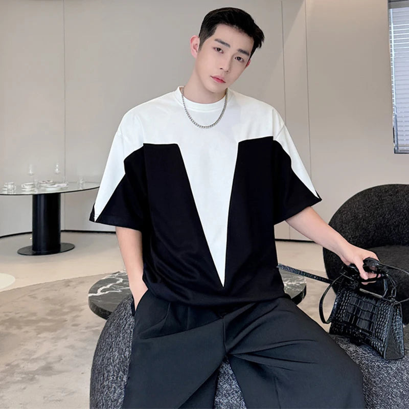 Contrast Patchwork Round Neck Loose T-Shirt