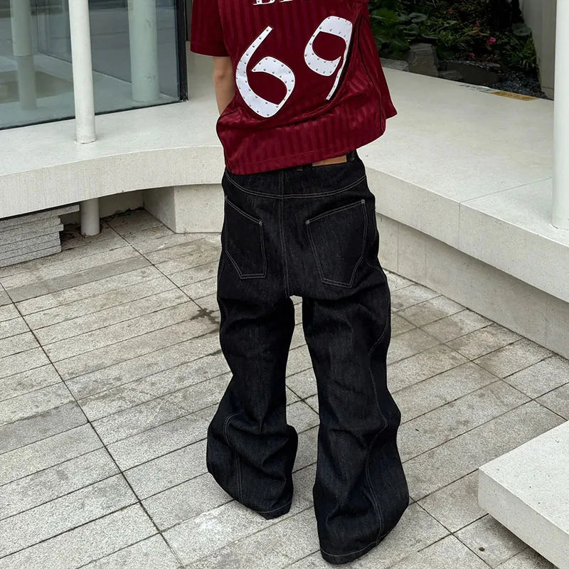 Button Curved Loose Straight Jeans