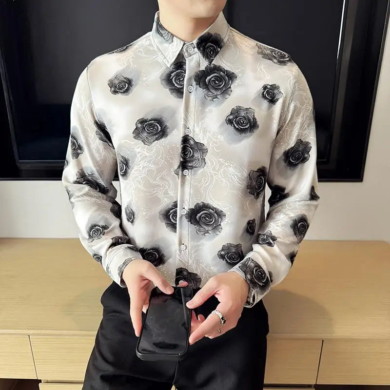 Floral Roses Pattern Long Sleeve Shirt