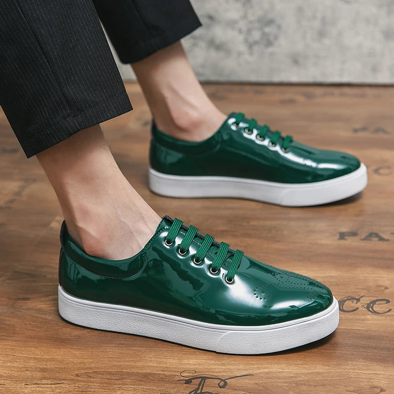 Green Shiny Color Leather Sneakers
