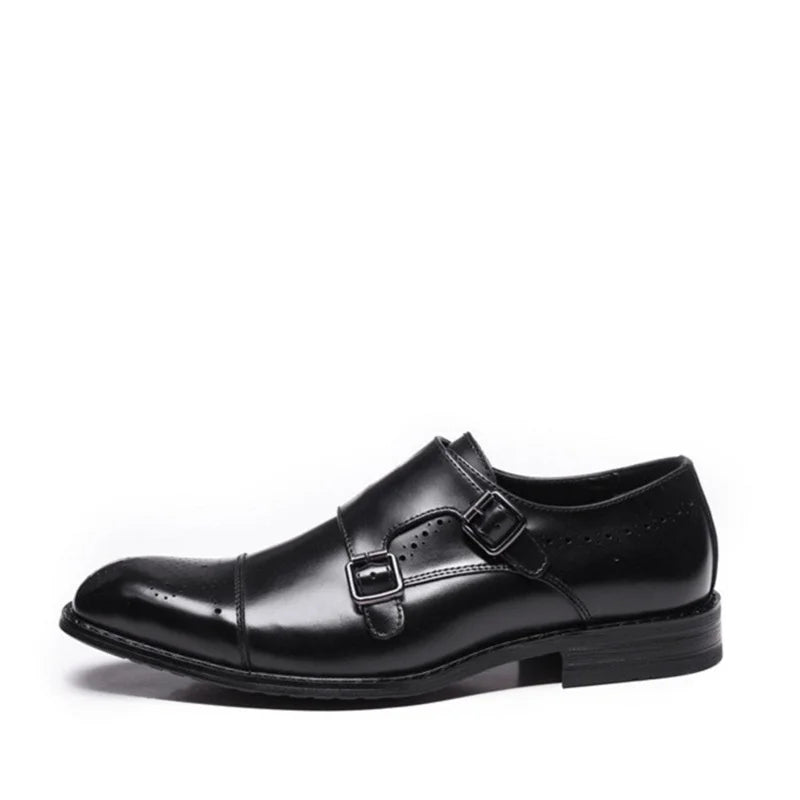 Double Buckles Wingtip Leather Shoes