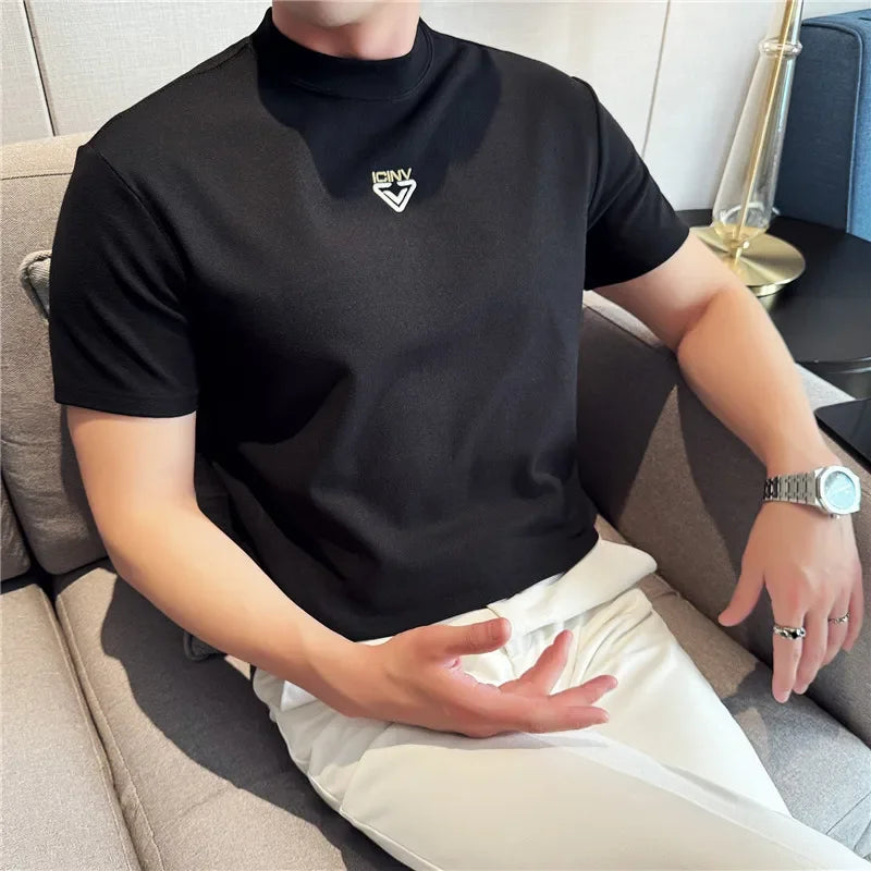 Mini Embroidery Round Neck Men's T-Shirt