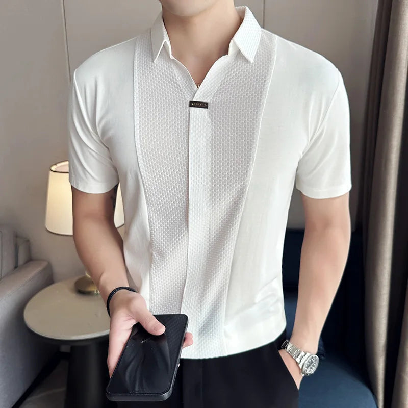 Men's Waffle Splicing Seamless Polo Shirt