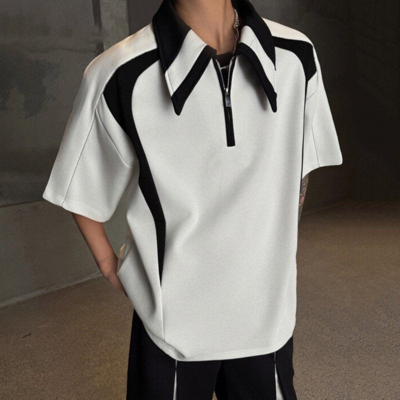 Short Sleeve Casual Contrast Color Polo Shirt