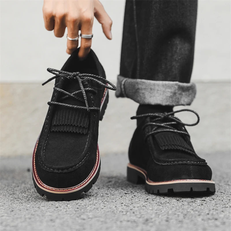 Lace-Up Tassels Suede Leather Shoes