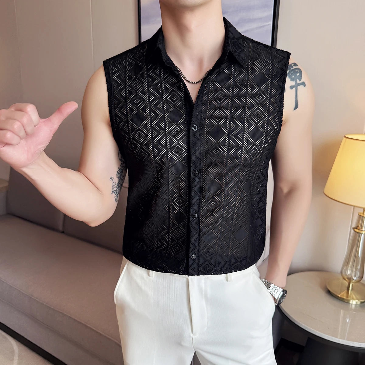 Hollow Geometric Lace Comfortable Vest