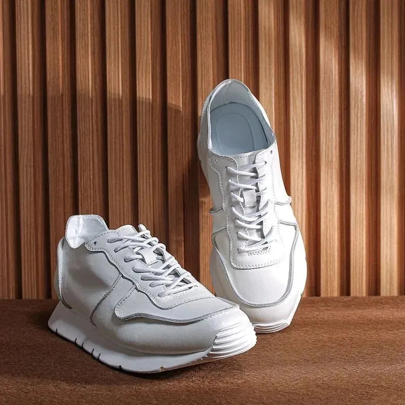 White Genuine Leather Lace-Up Sneakers