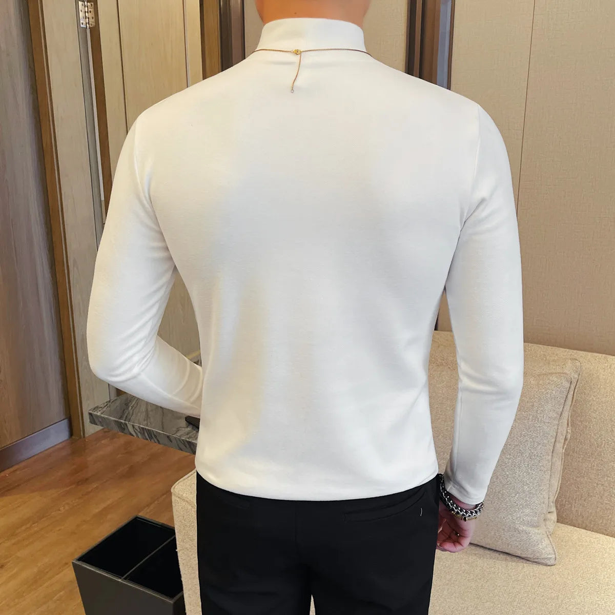 Solid Half High Neck Velvet T-Shirt