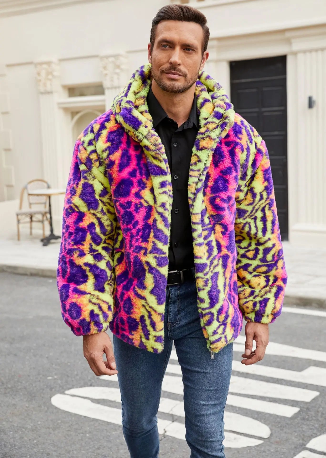 Colorful Leopard Print Plush Warm Jacket
