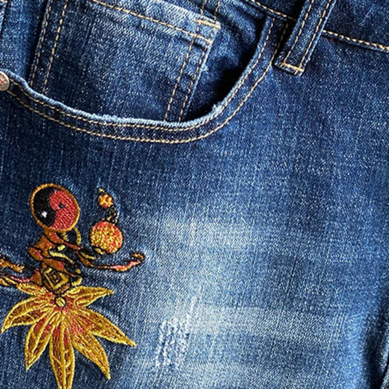 Half Side Embroidery Pattern Jeans