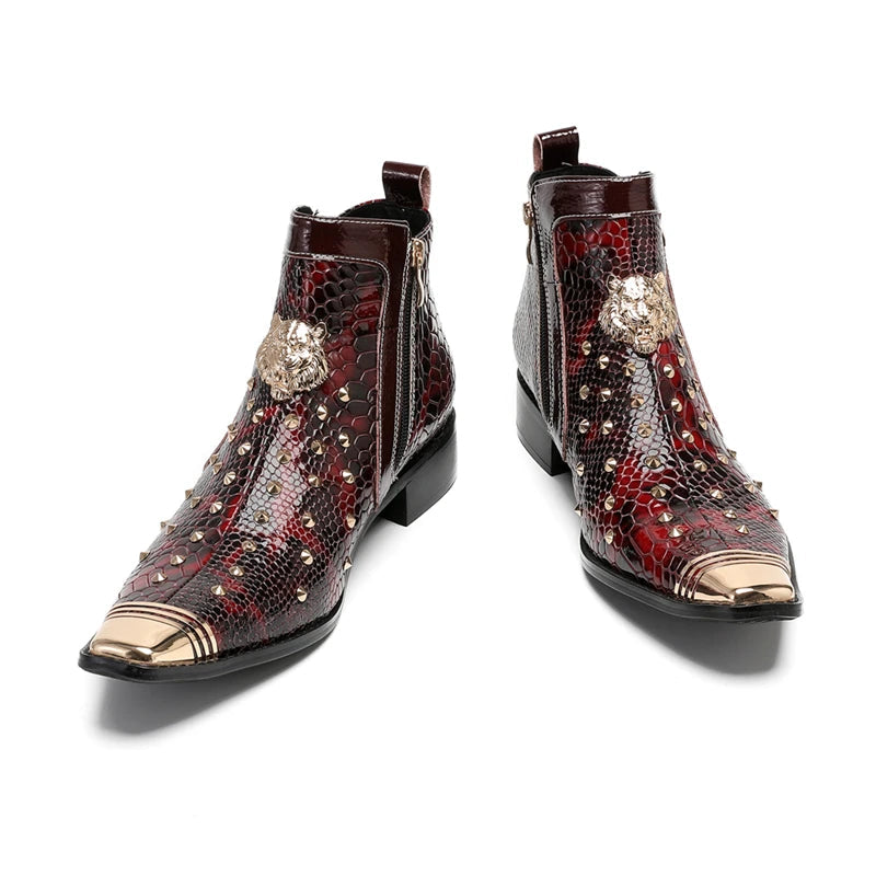 Glam Rock Snakeskin Gold Rivets Boots