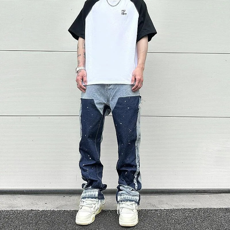 Stitching Ink Splashed Loose Jeans