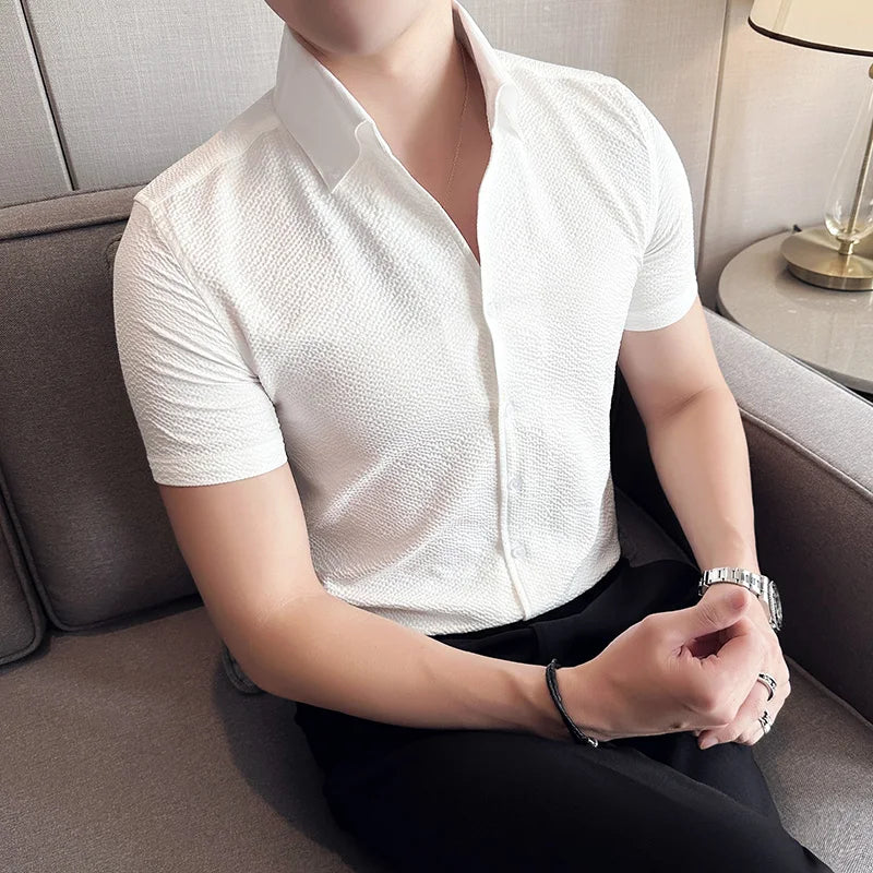 Textured Short Sleeve Button Shirt