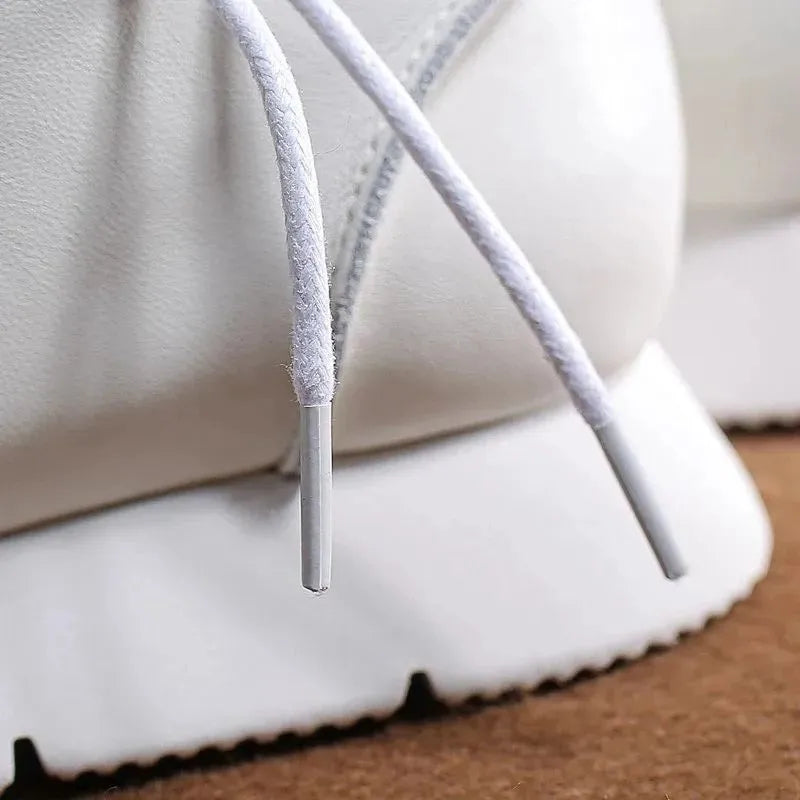 White Genuine Leather Lace-Up Sneakers