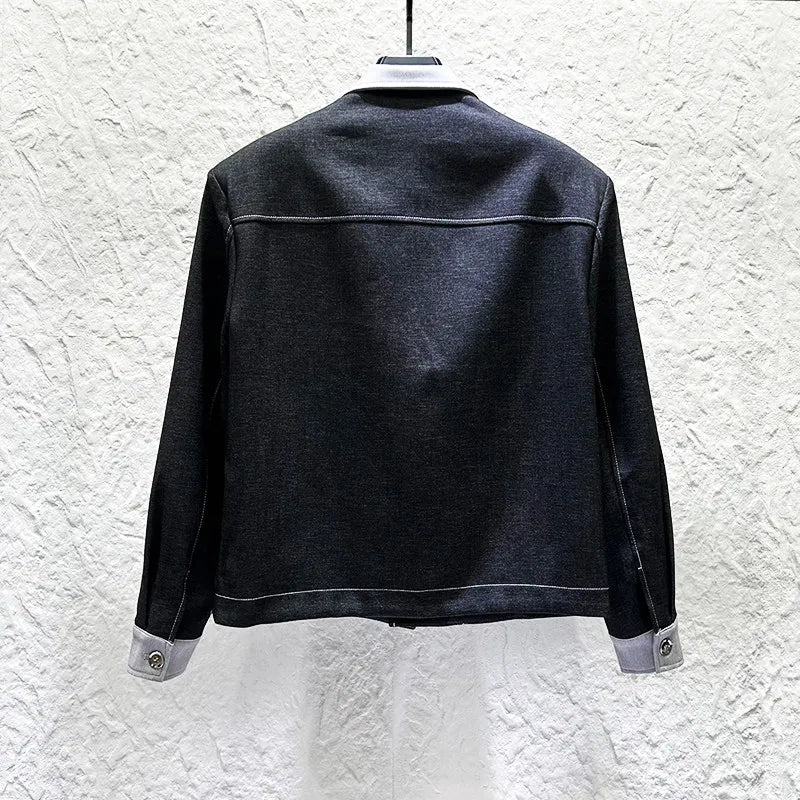 Solid Color Block Stitch Jacket