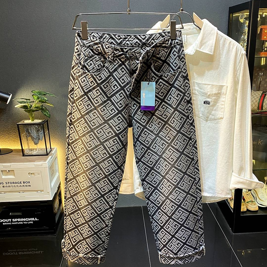 Washed Vintage Geometric Street Jeans