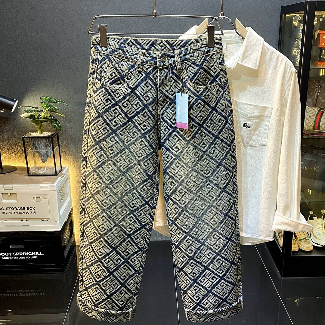 Washed Vintage Geometric Street Jeans