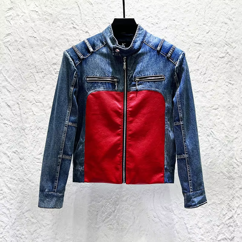 Patchwork Spliced Denim Motor Jacket