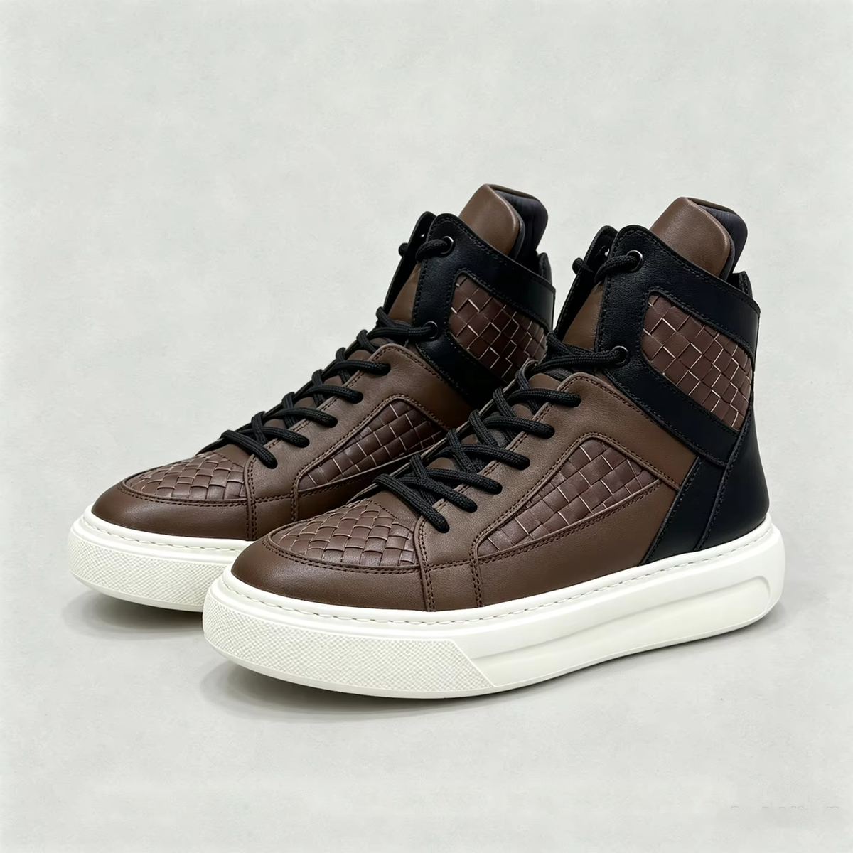 Retro Woven Brown Black Pig Suede Sneakers