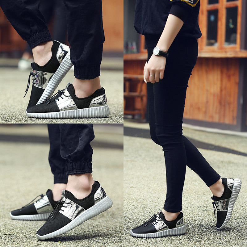 Unisex Air Mesh Glossy Gold Men and Women Lace Up Casual Sneakers Shoes - FanFreakz