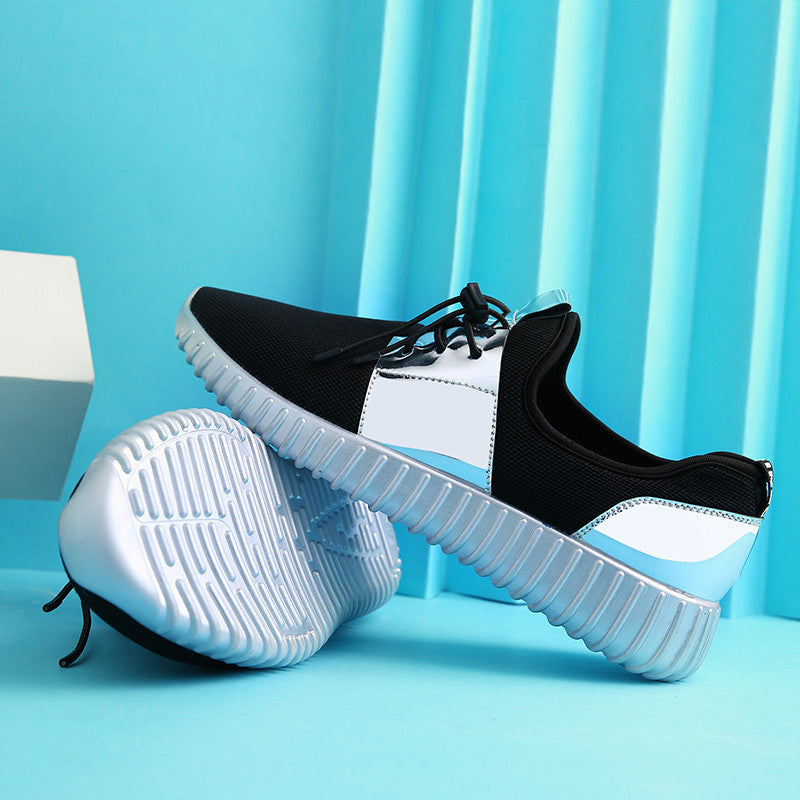 Unisex Air Mesh Glossy Gold Men and Women Lace Up Casual Sneakers Shoes - FanFreakz