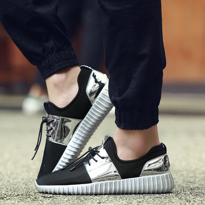 Unisex Air Mesh Glossy Gold Men and Women Lace Up Casual Sneakers Shoes - FanFreakz