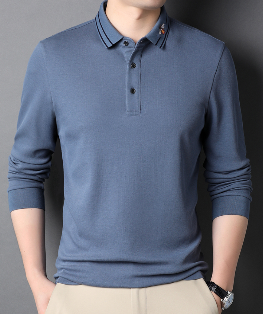 Striped Bee Embroidery Collar Polo Shirt