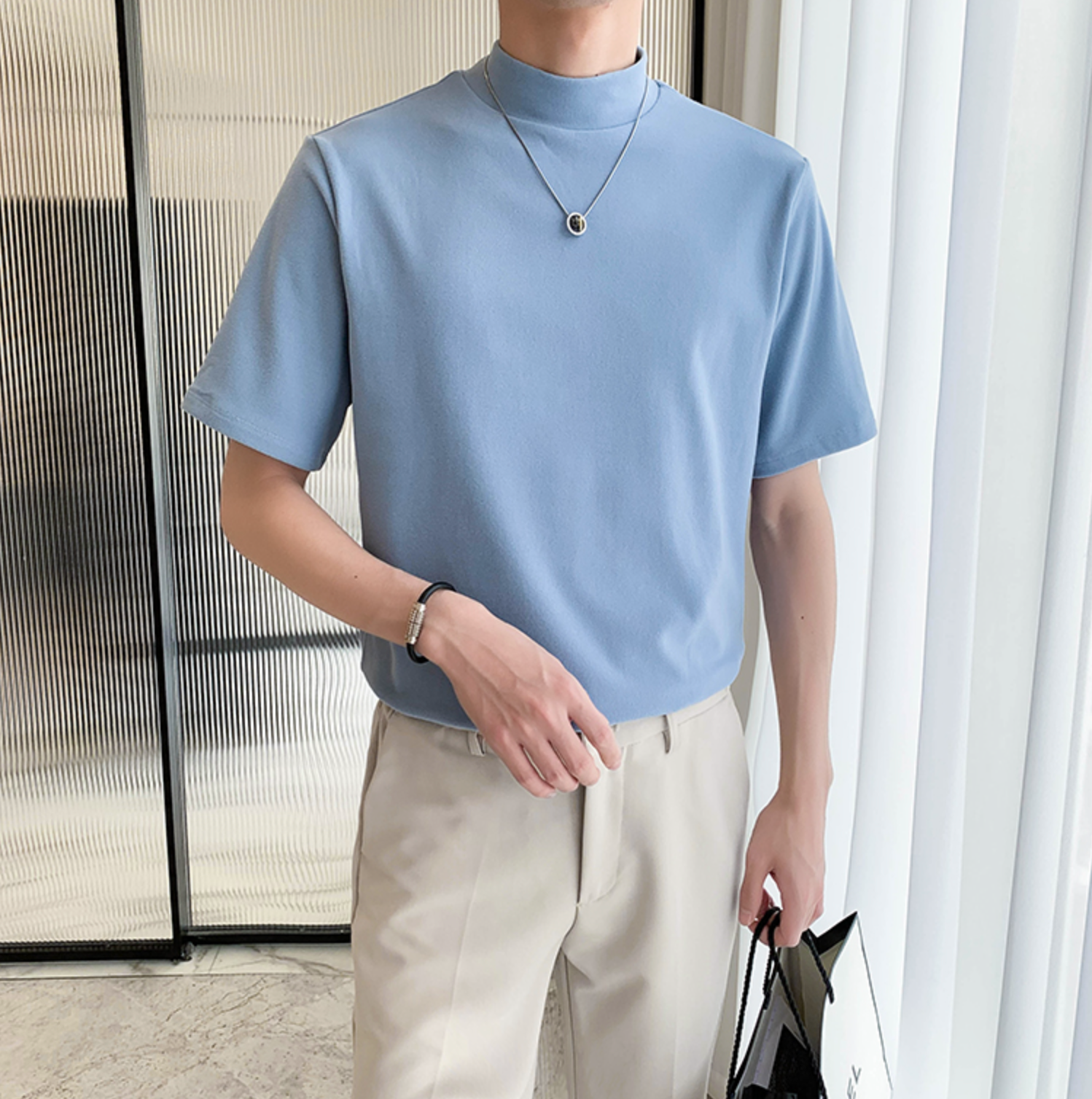 Solid Color Turtleneck Loose T-Shirt