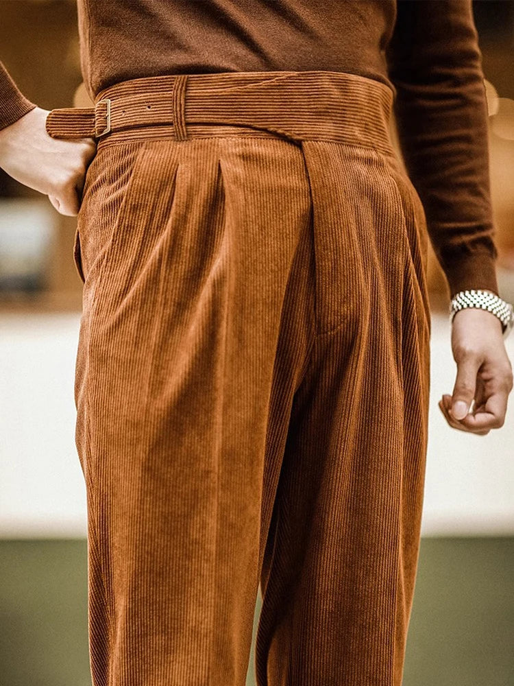 Solid Vintage Belt Corduroy Trousers
